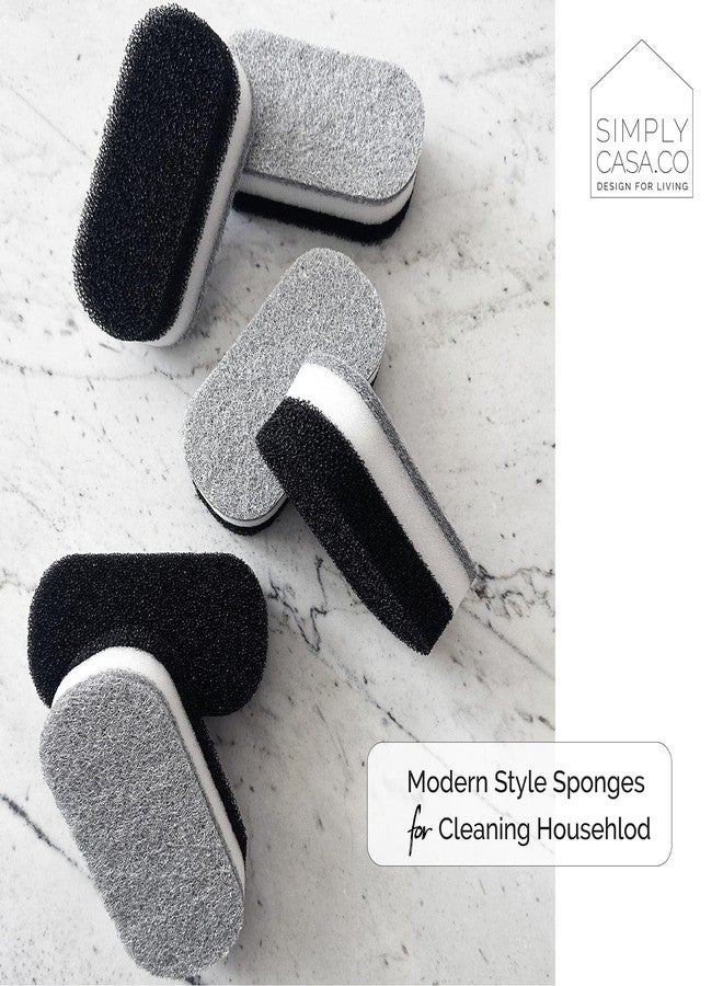 SIMPLYCASA Kitchen Dish Cleaning Sponges - Pack of 6 | Non-Scratch & Fast-Drying | Reusable Scrubbers for Kitchen & Household Use | Stylish Black & White Design - Image 4